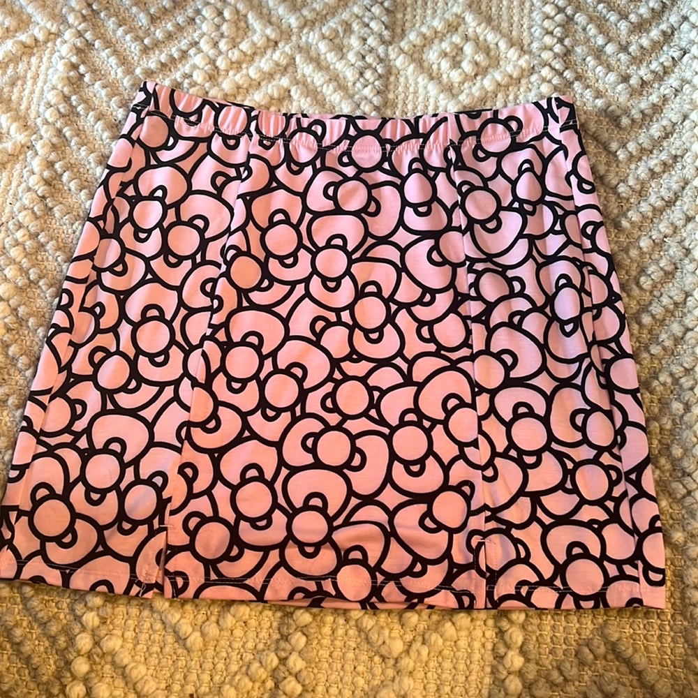 Women's Hello Kitty Graphic Skirt Medium /Pink / Black, Elastic Waist Stretchy